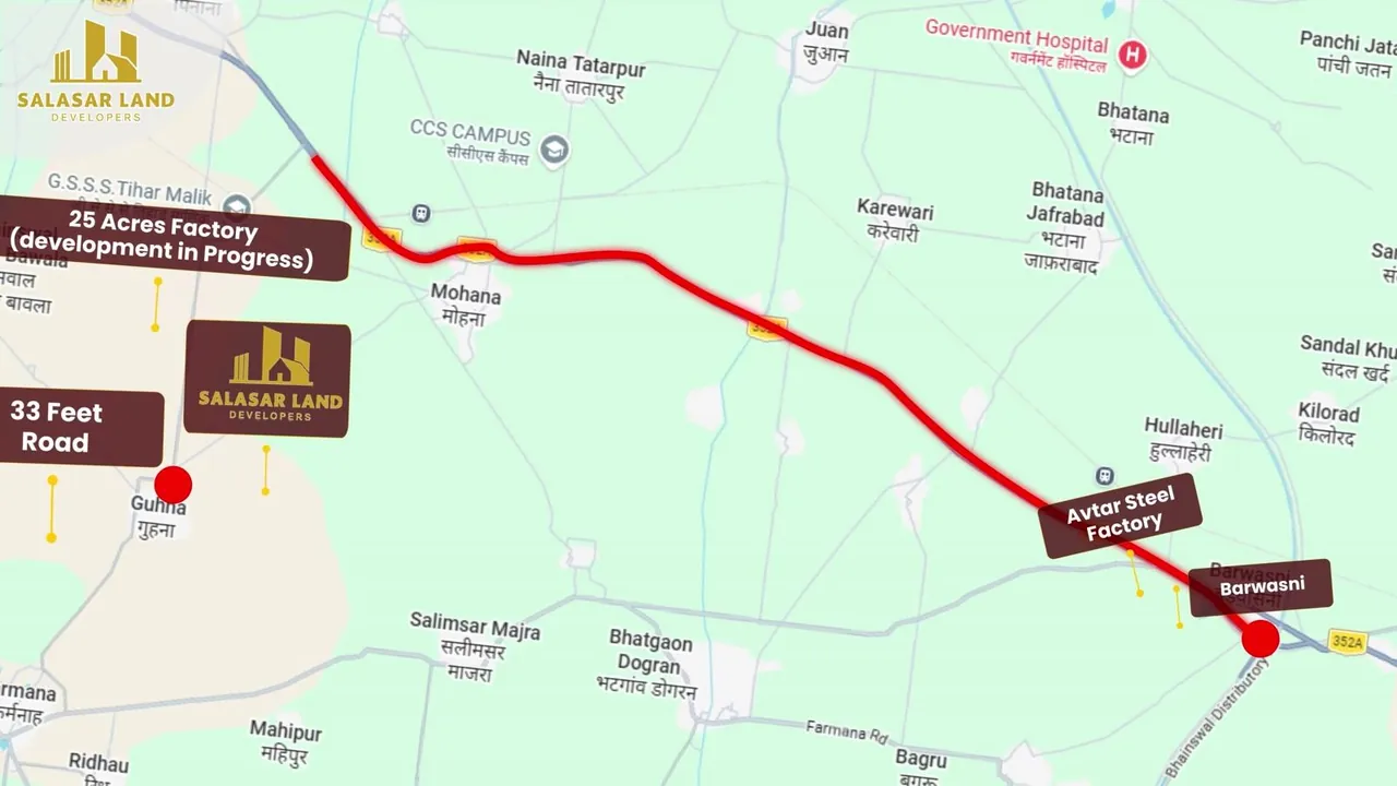 Route map from the project video: Barwasni → Guhna